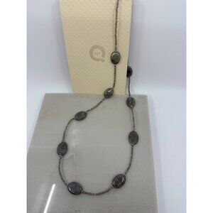 QVC Womens Labradorite Moonstone Oval Stone Beaded‎ 34" Necklace Sterling Silver